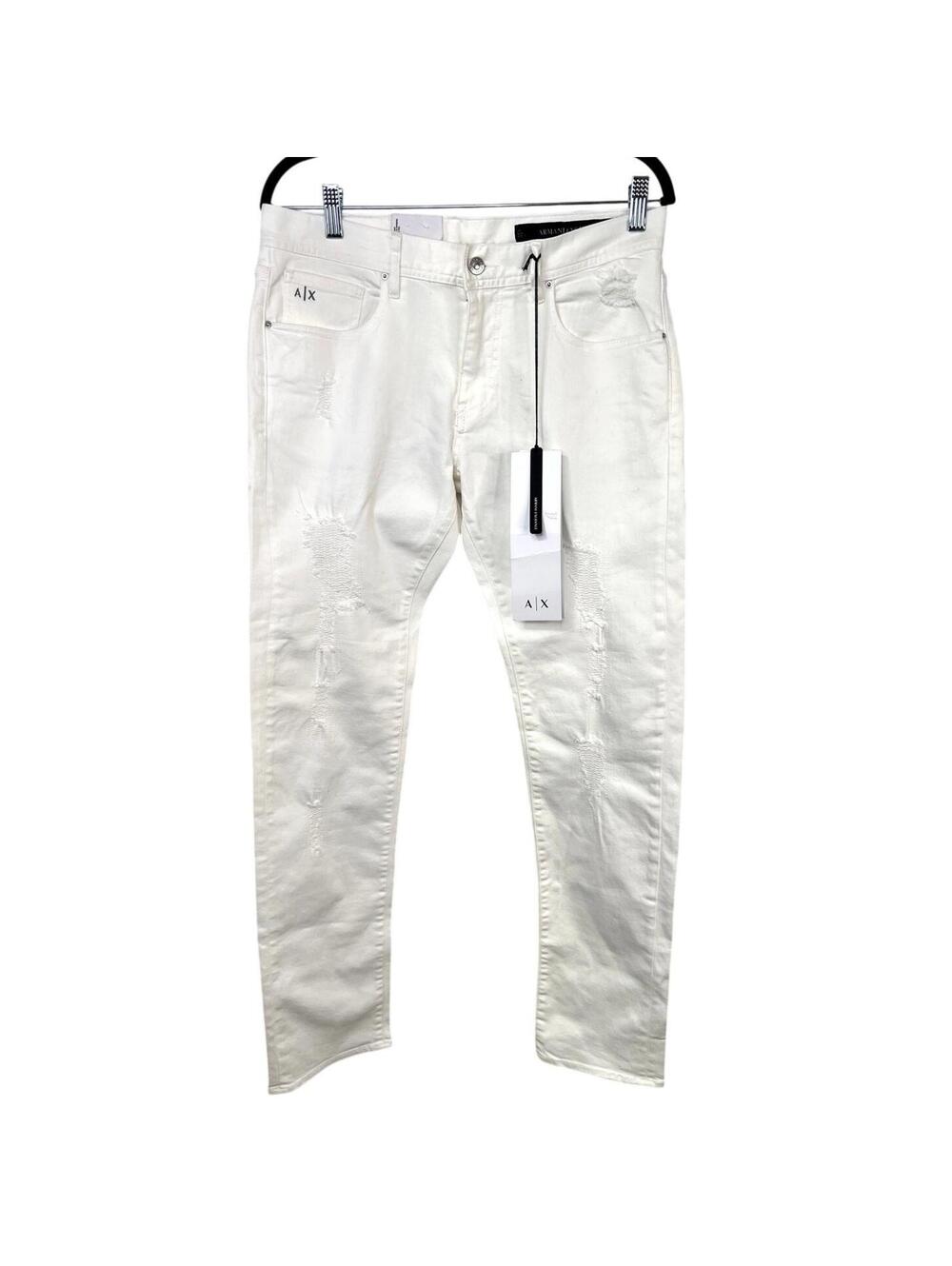 Armani Exchange A|X Size 32 R Mens J13 Slim White Denim Distressed Jeans NWT